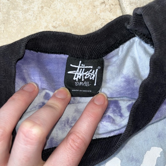 🦕STUSSY🦕-Vintage Distressed Stussy 3/4 Sleeve Tee-Blue/Purple Tie-dye-Small - Picture 6 of 7